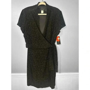 Virgo Womens Black Sparkly Wrap Dress, Size 18